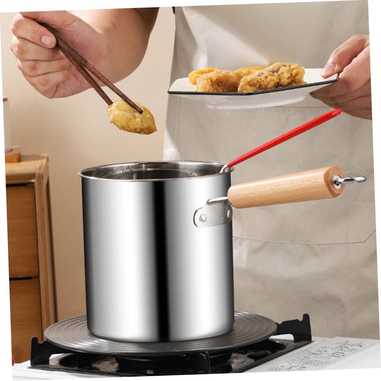 SOLUSTRE Mini Stainless Steel Fryer Pot with Basket Household Deep Frying Pot Oil-Saving Design Filter Net for Home Cooking and Small Kitchen Spaces