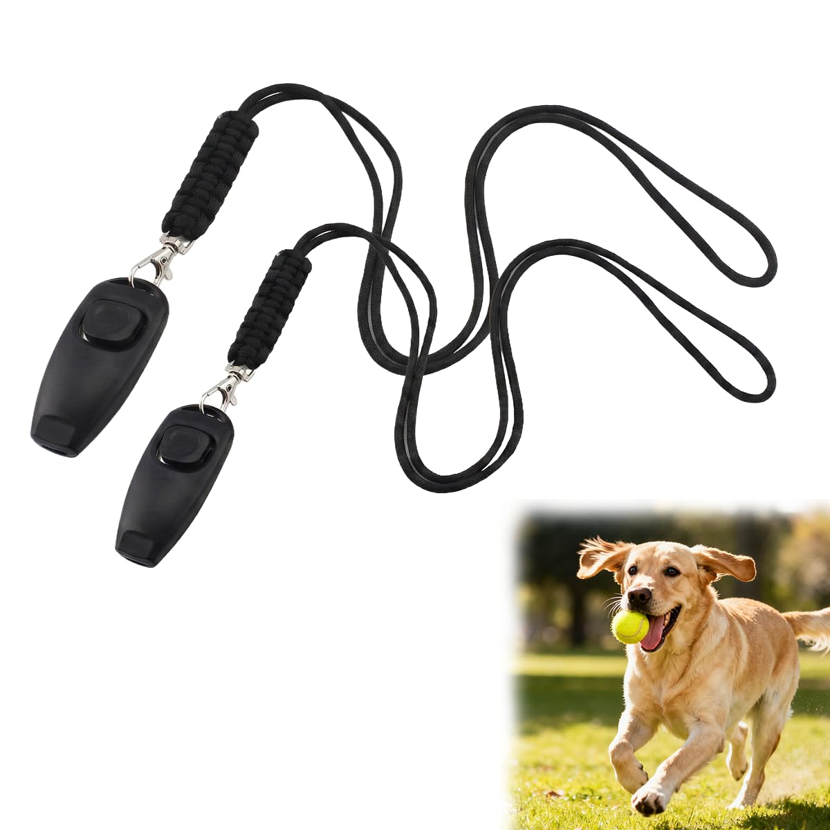Set de formation 2 en 1 avec sifflet et clicker pour chiens, noir, avec bracelet de poignet, clicker et sifflet pour rappel, accessoire pour la formation des chiots et des chats, pour l