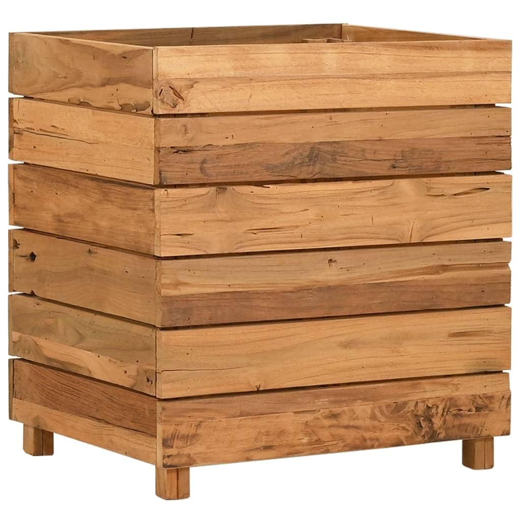 Fioriera Rialzata 50x40x55 cm in Legno Teak e Acciaio | Portavaso con ripiano inferiore in acciaio per piante e fiori, ideale per arredare salotto, balcone o patio.