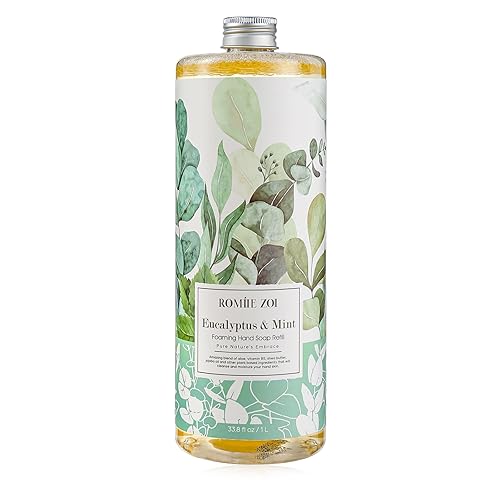 ROMIIE ZOI Repuesto de jabón de manos espumoso, eucalipto y menta, fórmula suave e hidratante, 1 l33.8 onzas líquidas