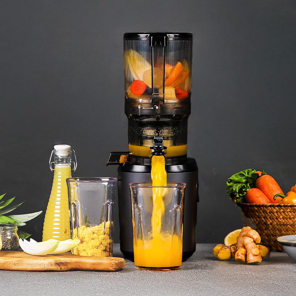 Kuvings Slow Juicer AUTO6 | Entsafter Gemüse und Obst, Elektrische Kaltpresse, Ruhiger Motor, Leicht zu Reinigen, Saft & Sorbet, 1.7L, BPA Frei, Schlankes Design, 200 Watt (Matt Gunmetal)_KHS-660SE