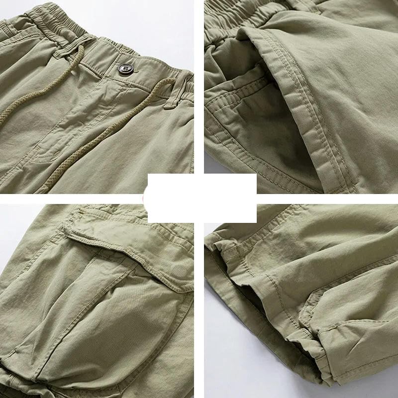 Men's Summer Solid Color Outdoor Leisure Comfortable Cargo Shorts Elastic Waist Loose Straight