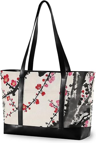 Miniatura 1 de Pintura de tinta china flor impermeable mujer bolsa de mano portátil con cremallera bolsa de trabajo para gimnasio con almuerzo maletin ejecutivo