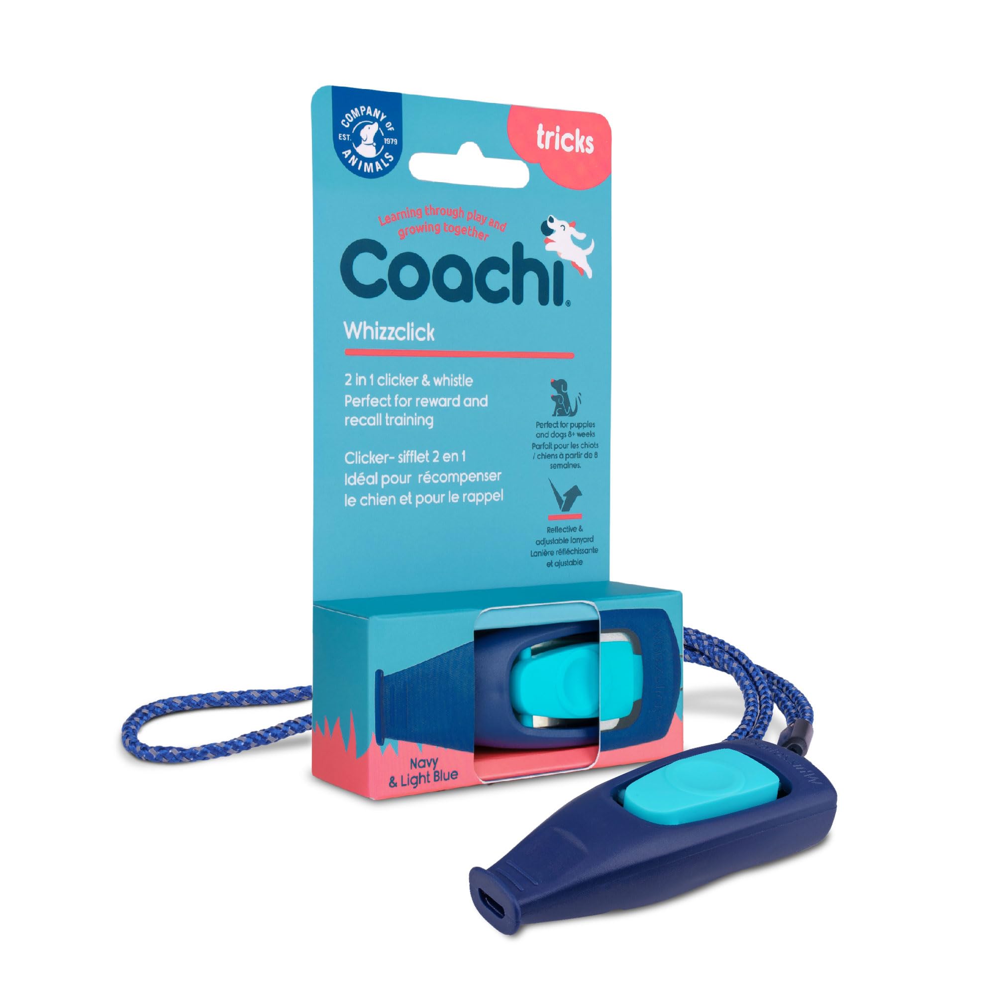 Coachi Whizzclick, clicker e Fischietto 2 in 1, Fischietto per Il richiamo Canino e clicker per l’addestramento con premi, Cordino Riflettente Regolabile, Adatto a Cani e Cuccioli