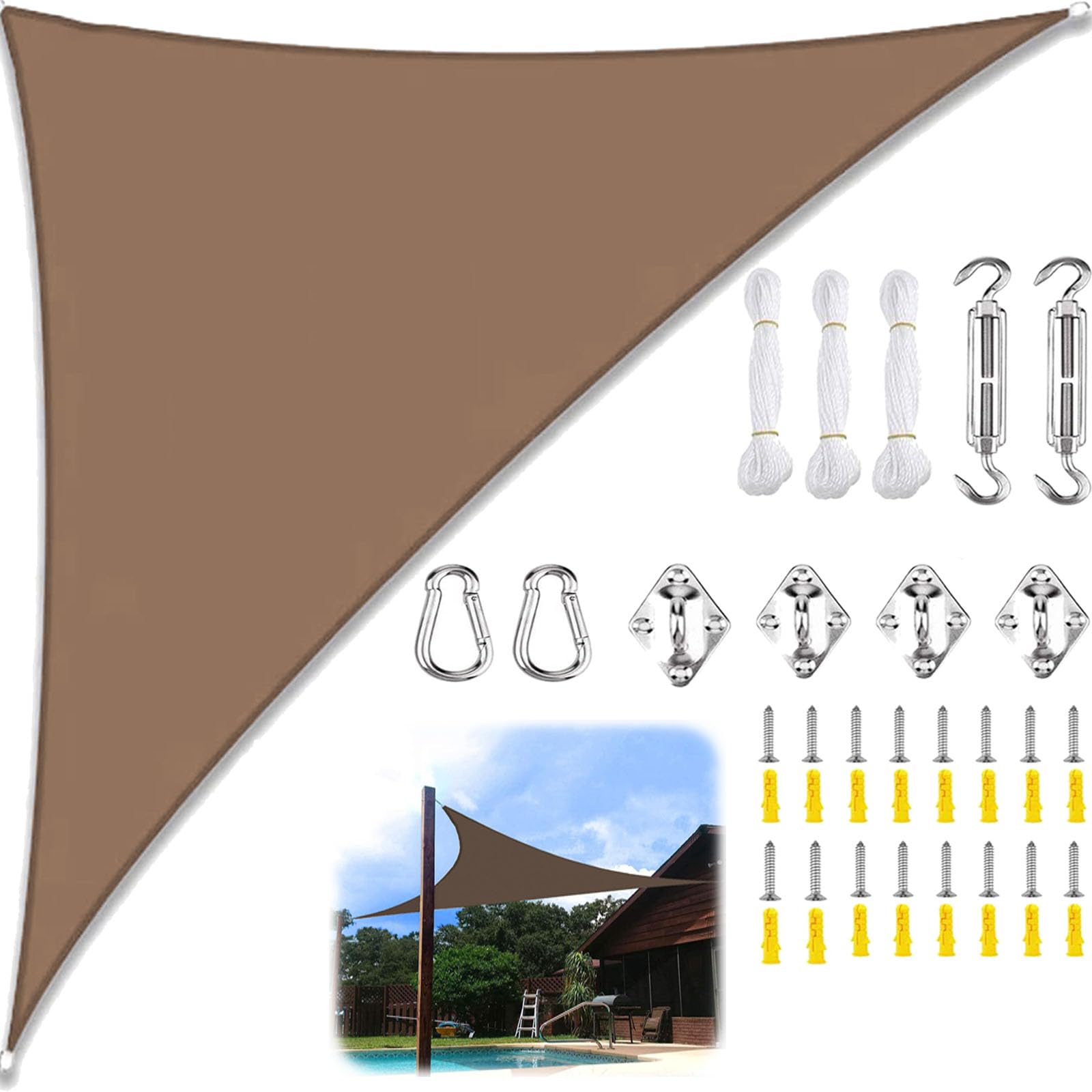 Sun Shade Sail Triangle Waterproof, Sunscreen Awning Canopy with Rope Fixing Kits