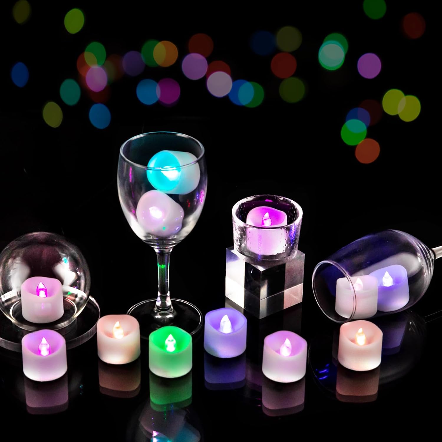 Color Changing Tealight Candles (White Base), 6H Timer (No Remote), Battery Operated Flameless LED Tea Lights, Pack of 12