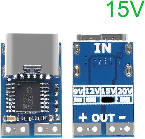 Miniatura 2 de Paquete de 10 módulos tipo C PD señuelo, USB-C PD 15 V CC, módulo de disparador de potencia de voltaje fijo 5 A, entrada hembra tipo C