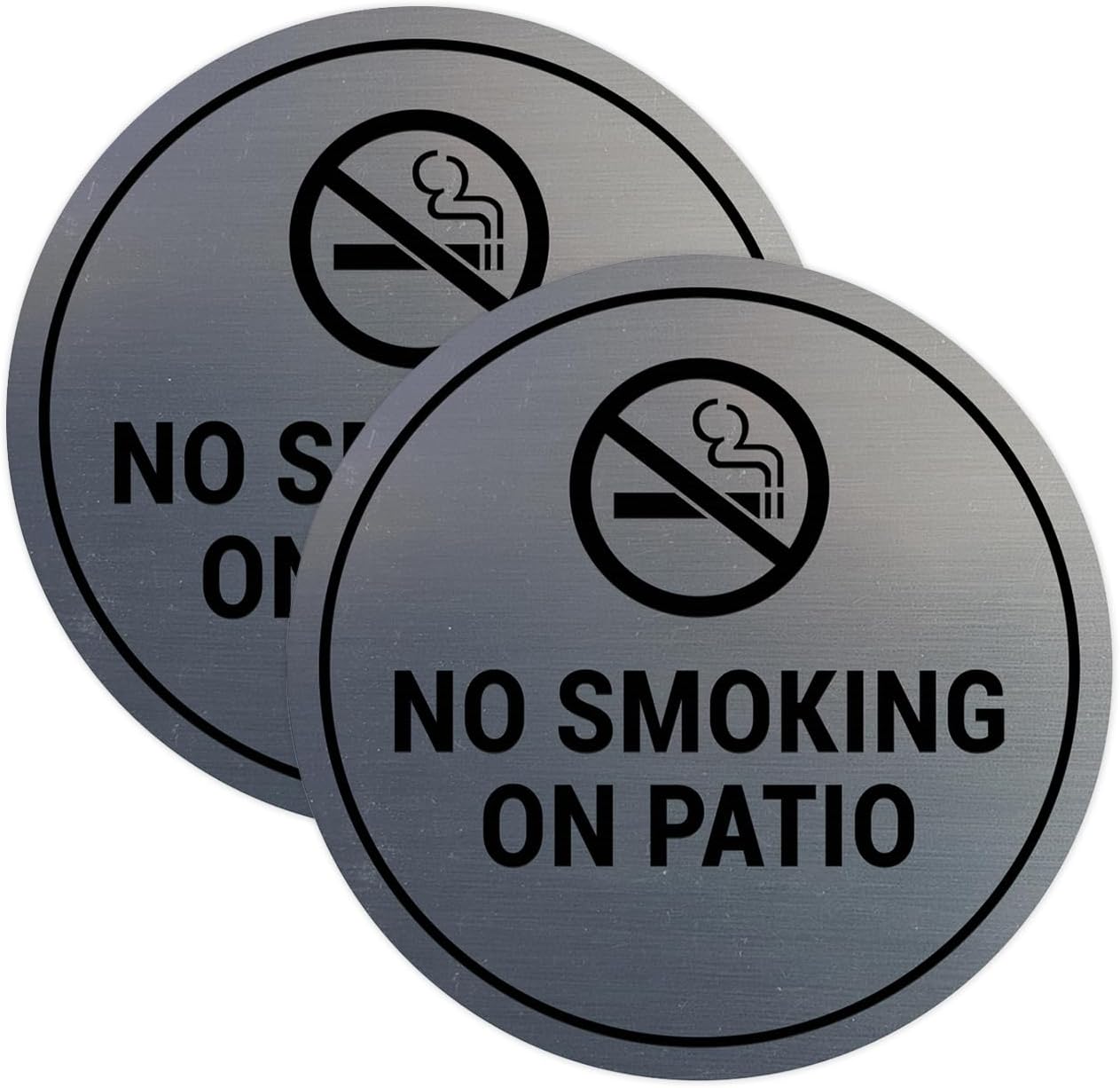 Signs ByLITA Circle No Smoking on Patio Sign (Brushed Silver) - Large 2 Pack