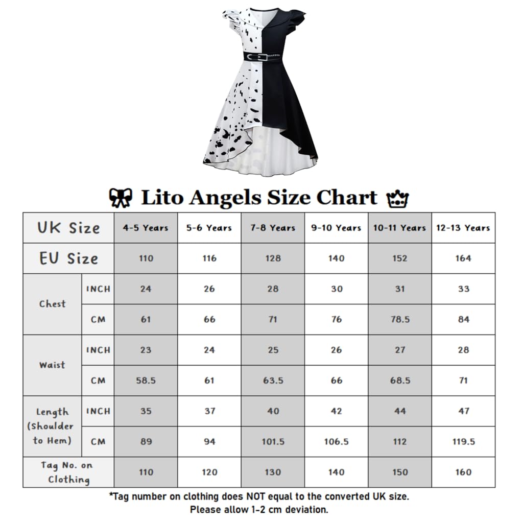Lito Angels Vestito Costume Crudelia Demon con Mantello e Parrucca per Bambina, Taglia 4-13 anni, Bianco e Nero