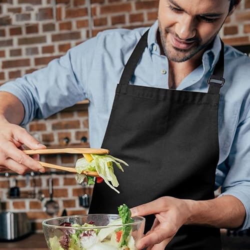 Miniatura 3 de Delantal ajustable con lazos largos para mujeres y hombres, delantal de chef suave transpirable con 3 bolsillos para cocina, cocina, hornear,