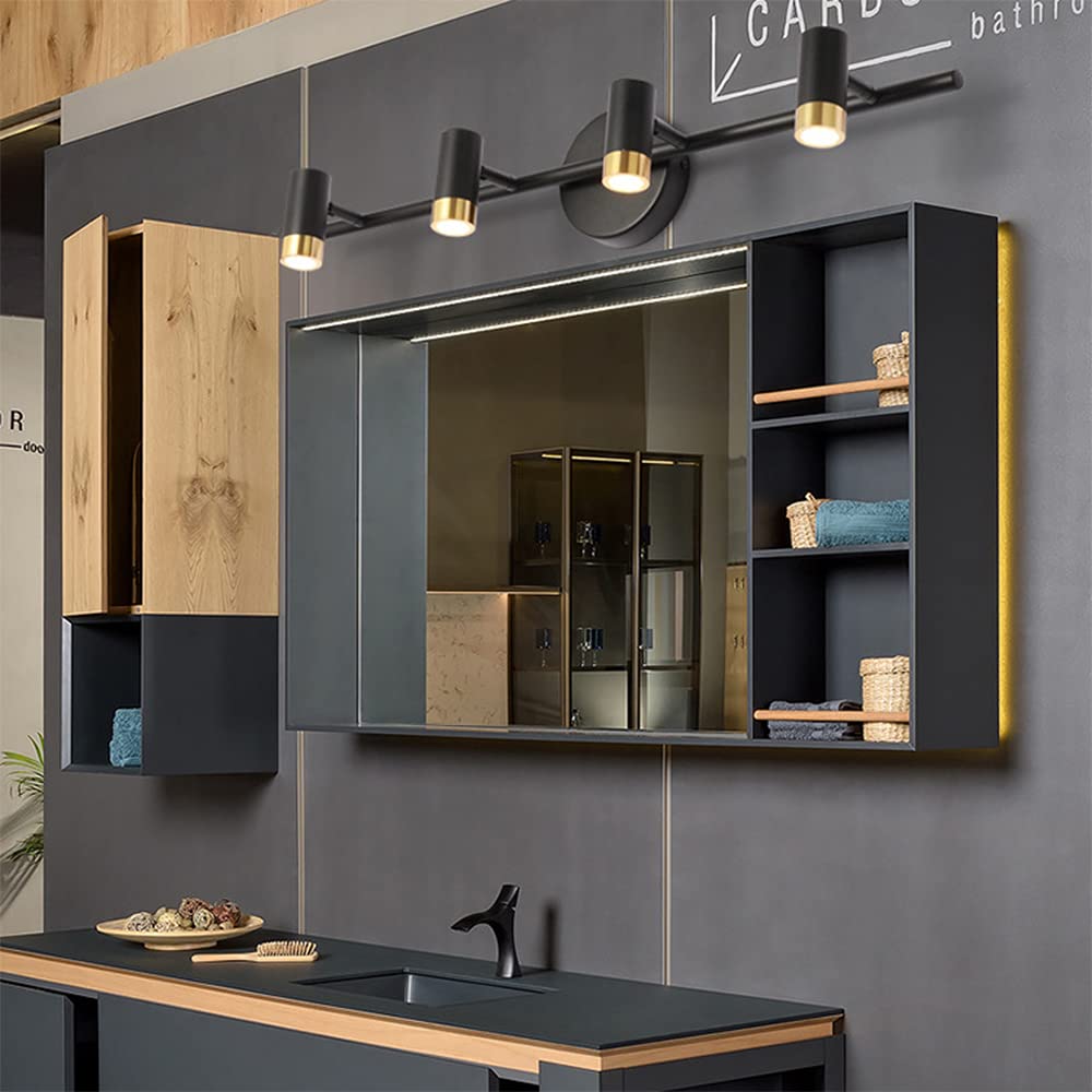 Reflektory sufitowe, lampy ścienne z 4 żarówkami LED MR11, idealne do makijażu nad lustrem, w stylu wiejskim lub studyjnym, czarna matowa (żarówka nie jest dołączona).