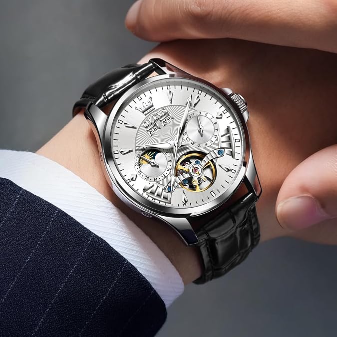 OLEVS Mens Automatic Skeleton Watches Fashion Casual Wrist Watches for Man