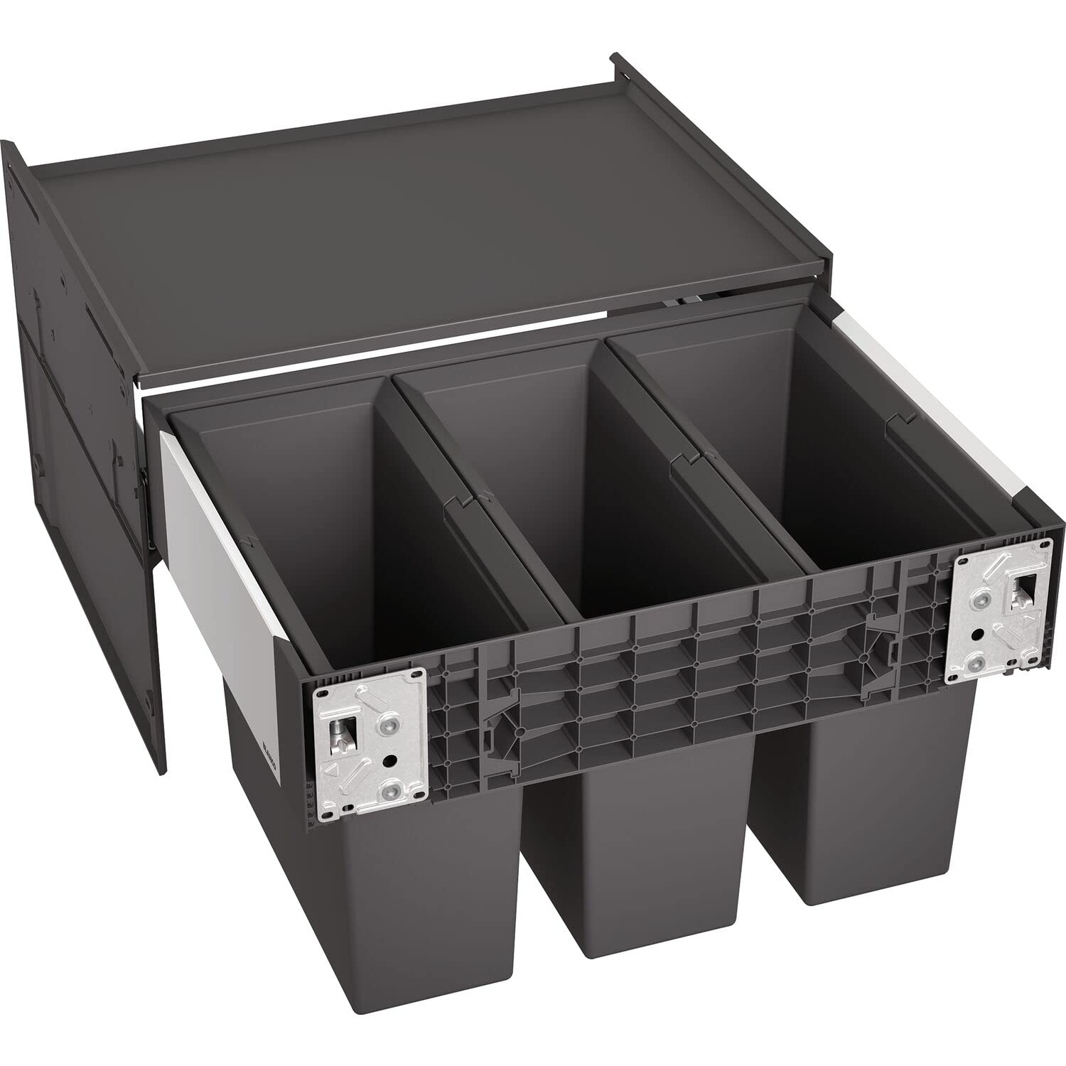 BLANCO SELECT II 60/3 | Abfall Müllsystem | für 60 cm breite Unterschränke | 3 x 15 Liter Eimer | [56,8x40x36,1 cm] | 400mm Auszugstiefe | Systemabdeckung | Auszugssystem zur Frontanbindung