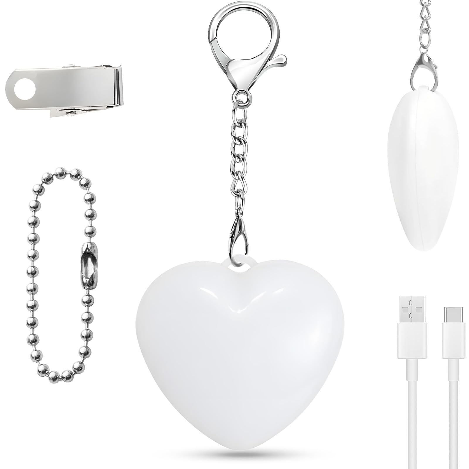 Wonlonda LED Heart Touch Light, Rechargeable Handbag Purse Light with Ball Chain, Pink Mini Sensing Lamp, Decorative Keychain Accessory for Women (White-1pcs)