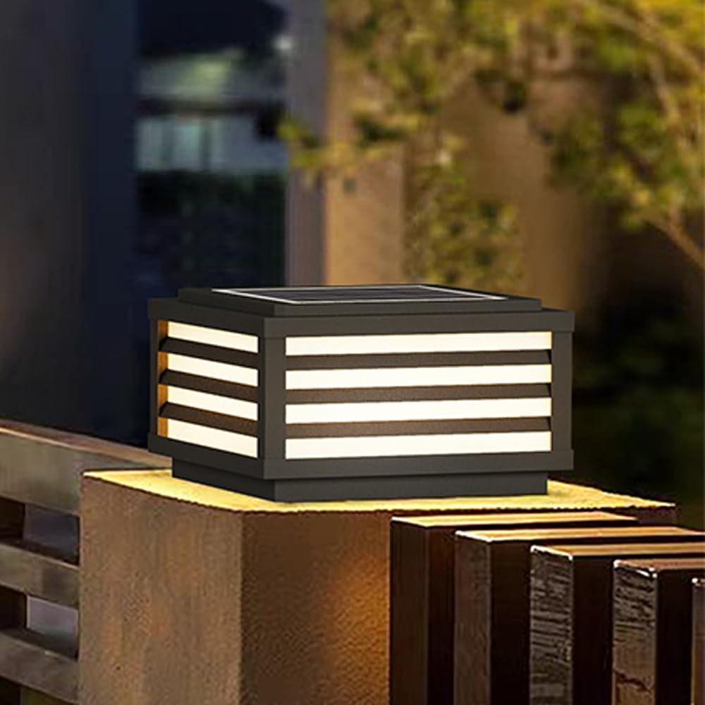 Lampe Solaire Noire pour Poteau Lampadaire D'extérieur Moderne Lampe Solaire LED pour Colonne, Pilier, Portail, Lanterne en Verre, Imperméable, pour Clôture, Terrasse, Allée, Jardin, Parc