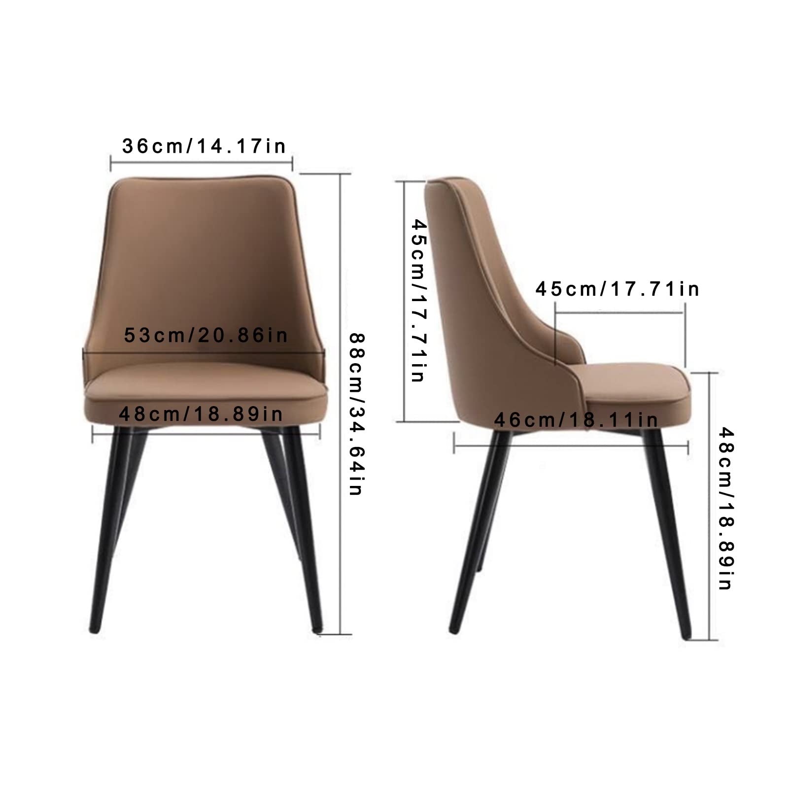 SJIALEN Modern Dining Chairs Set of 4, with Backrest Padded Seat Dining Chairs Iron Skeleton Adjustable Feet Kitchen Leather Chairs Kitchen Chair (Color : Dark Coffee, Size : 48x46x88cm)