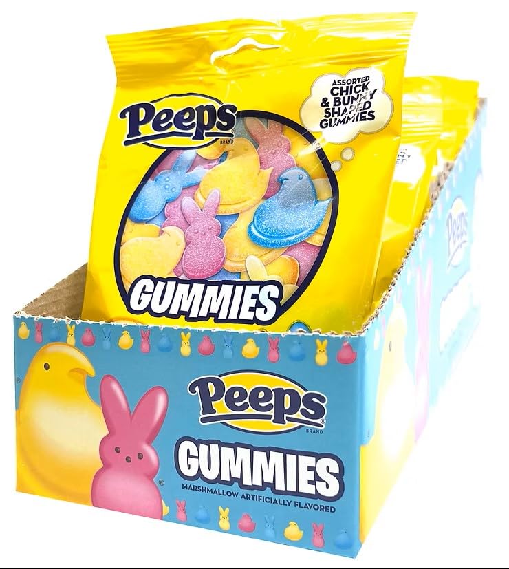 Easter Peeps Gummies, Pack of 12, Chick and Bunny Shaped Marshmallow Flavored Candy, 3.75 Ounce Bags