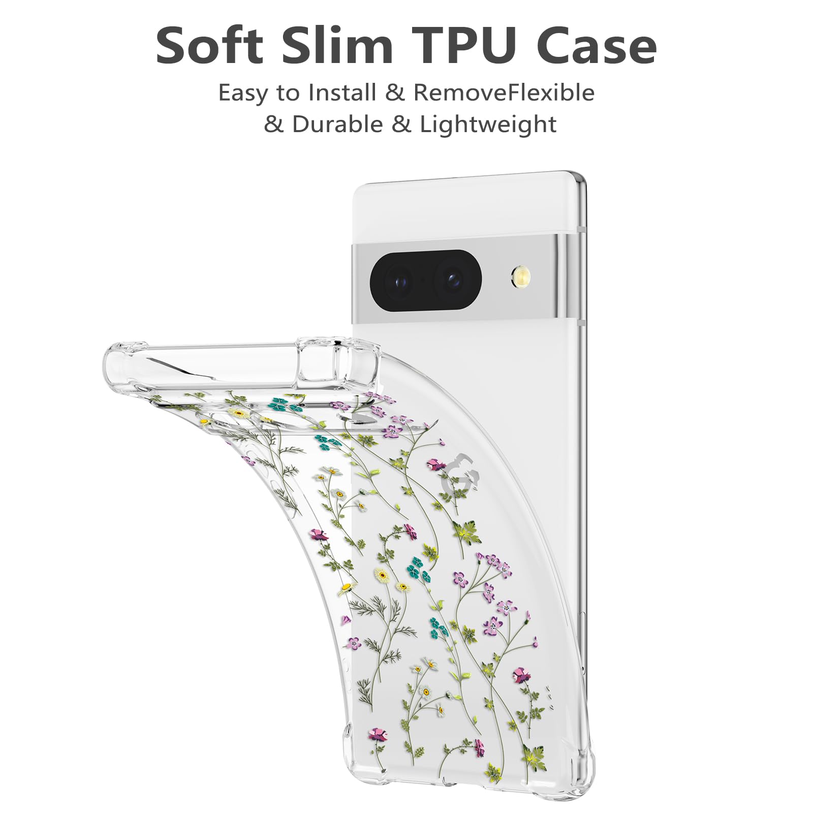 RALEAVO Compatible with Google Pixel 8a Clear Floral Case Girly Soft Slim Bumper Case with Flower Pattern for Pixel 8a-Branches - Image 4