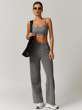 AGYMNX Womens High Waisted Baggy Sweatpants 2024 Straight Leg Fall Jogger Pants Y2k Trendy Lounge Trousers with Pockets