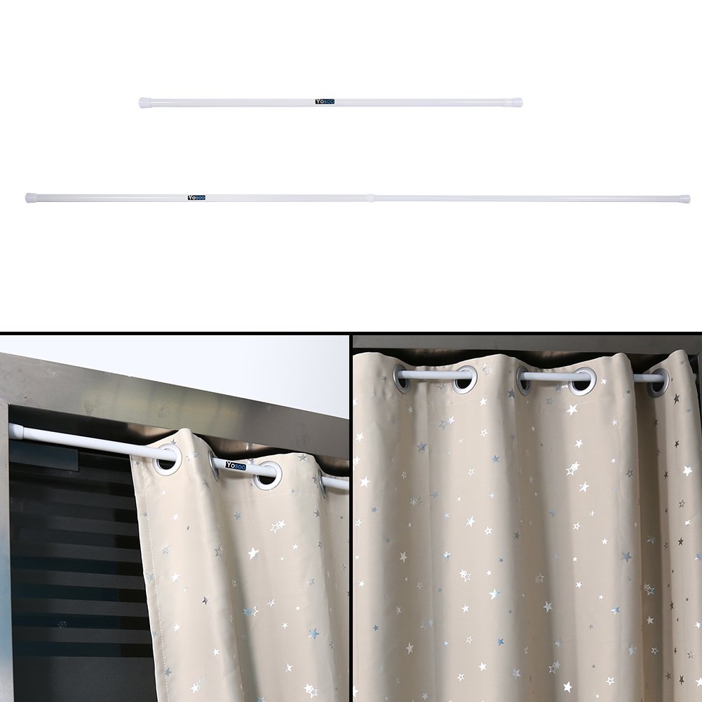 Telescopic Curtain Pole, 105-190cm/41.3-74.8inch Extendable Curtain Rod Spring Loaded Tension Rod for Kitchen Cupboard Bathroom Window, White