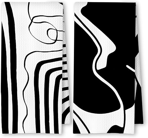 Miniatura 12 de Toallas de Cocina a Cuadros Neutros Bohemios, Toallas de Cocina y Té a Cuadros Beige y Negro para Decoración de Cocina, Toallas de Mano Retro de 1