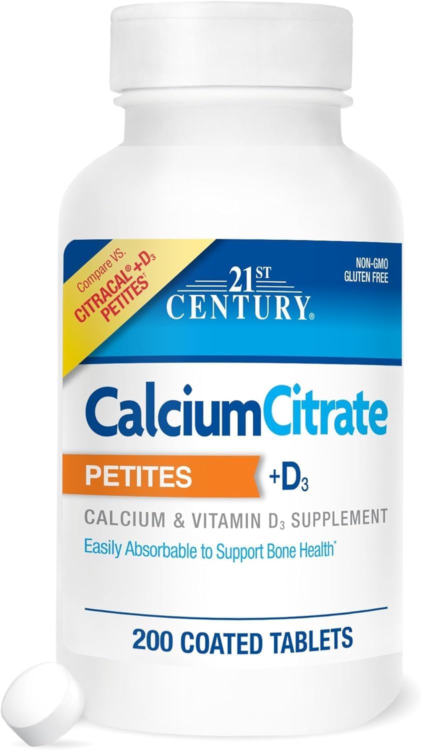 21st Century Calcium Citrate Petites + D3 Coated Tablets - 200 Tablets, Pack of 3