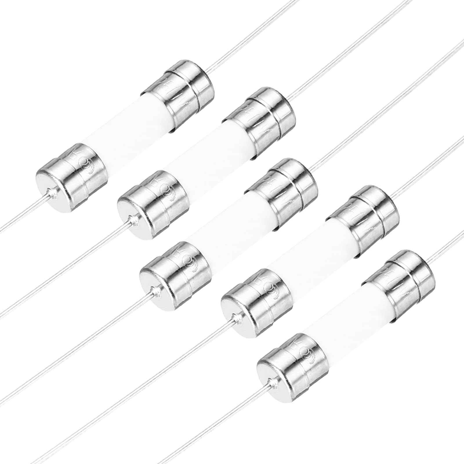 QUARKZMAN Pack of 5 10 A Ceramic Fuses 5 x 20 mm Fine Fuses Slow Release Characteristic 250 V Fuse with Wire, White