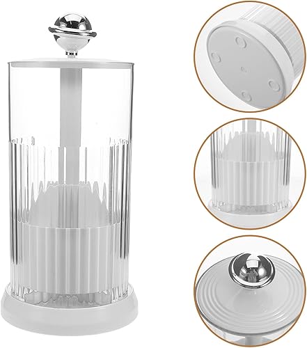 Miniatura 8 de Rotating Makeup Brush Holder with Adjustable Height and Swivel Base White Dustproof Cosmetic Organizer Box for Vanity and Bathroom Countertop