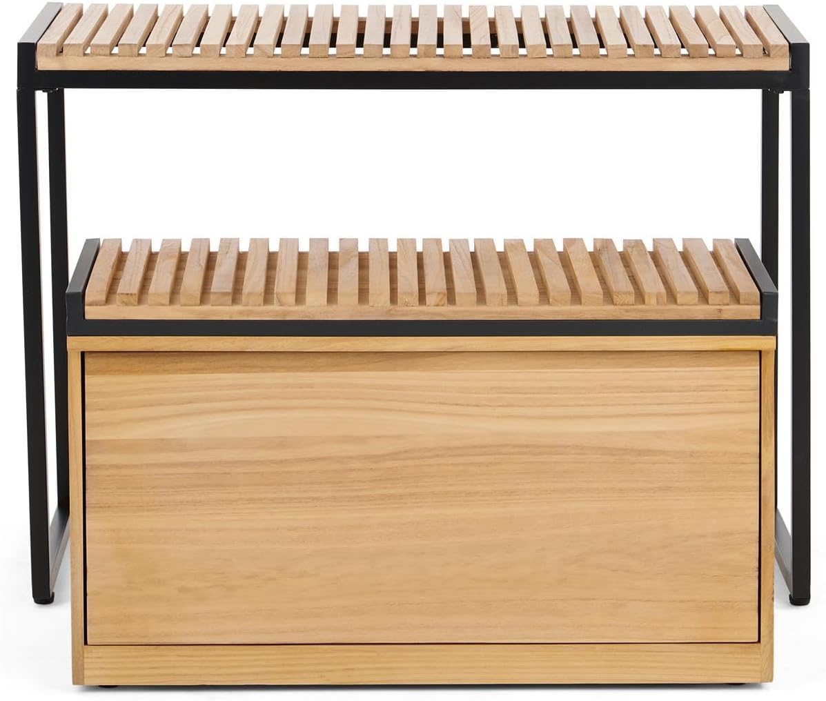 Displays2go Retail Display Nesting Tables, Rectangular, Slatted Pine Wood- Natural Finish (SMWMNTSTORN)