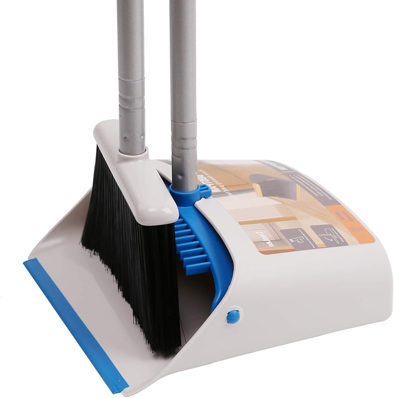 TreeLen Juego de escoba y recogedor de mango largo, combo de recogedor vertical para el hogar, cocina, habitación, oficina, uso en el piso del vestíbulo sin doblarse