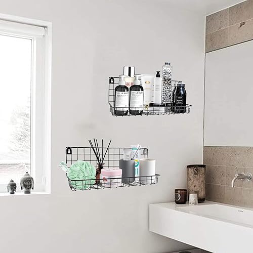 Miniatura 6 de 2 cestas colgantes de alambre de pared, estante organizador de estante de ducha, estante montado en la pared para cocina, baño, organizadores de