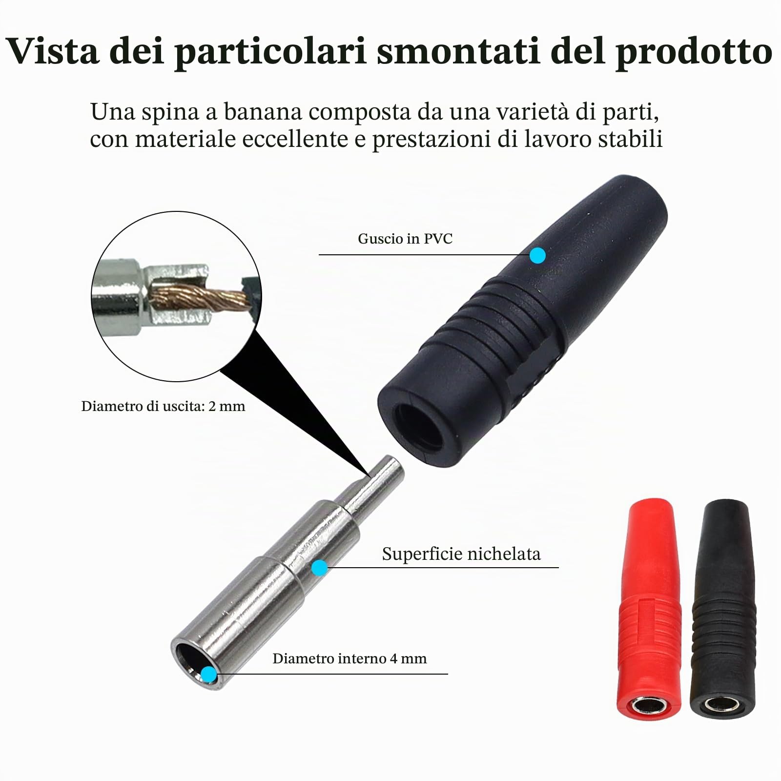 Spina Banana Femmina 4mm Presa Jack Isolata PA Rame per Test Elettrici Rosso Nero 16 Pezzi