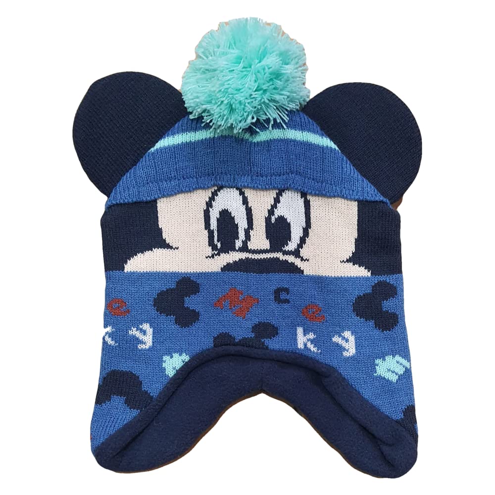 Disney Mickey Mouse Peruvian Hat Winter Hat with Earmuffs for Children, blue, 48-49