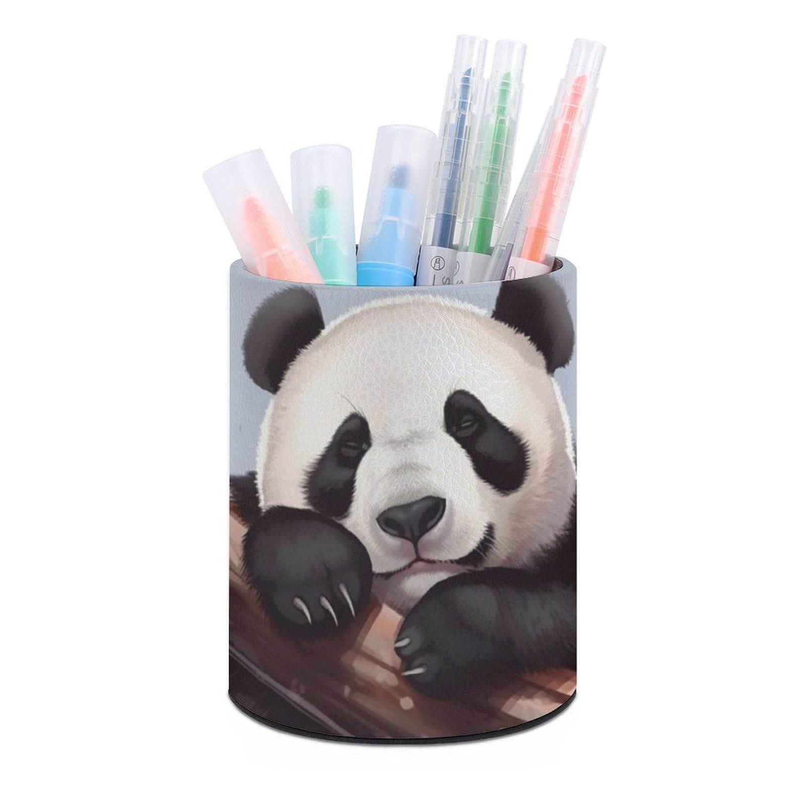 JTREHY Round Pen Holder,Cute Panda Printed Makeup Brush Storage Box Desktop Stationery Storage Cup Office Accessories Storage Box Pencil Storage Box for Home Office Dressing Table