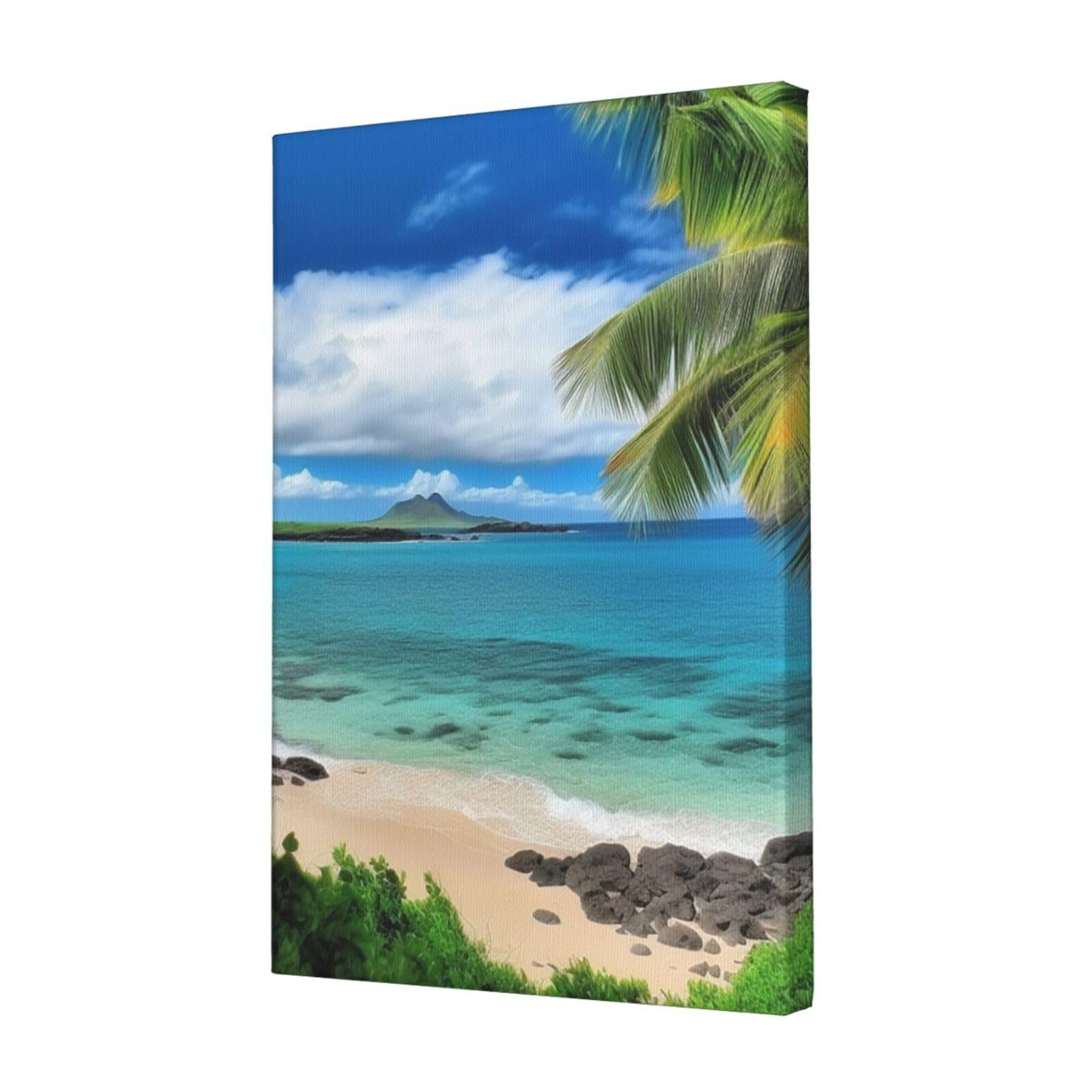 KLOPH Tropical Palm Tree Hawaii Beach Canvas Wall Art for Living Room 12"x18" Modern Artwork Painting for Bathroom Hanging Canvas Prints Aesthetic Wallart for Bedroom Kitchen Office Wall Decor