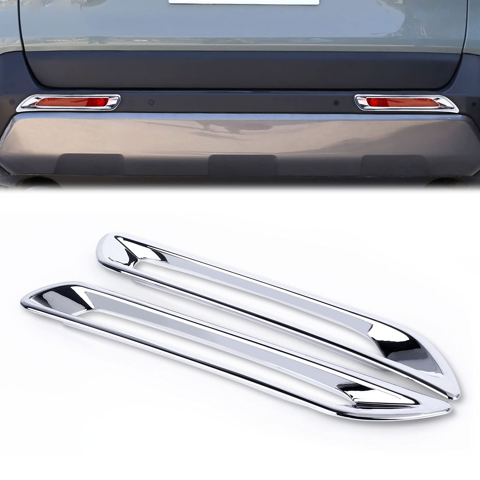 x xotic tech Exterior Rear Bumper Reflector Fog Bezel Cover Trim, Chrome, Compatible with Toyota RAV4 2019 2020 2021 2022 2023 2024 2025