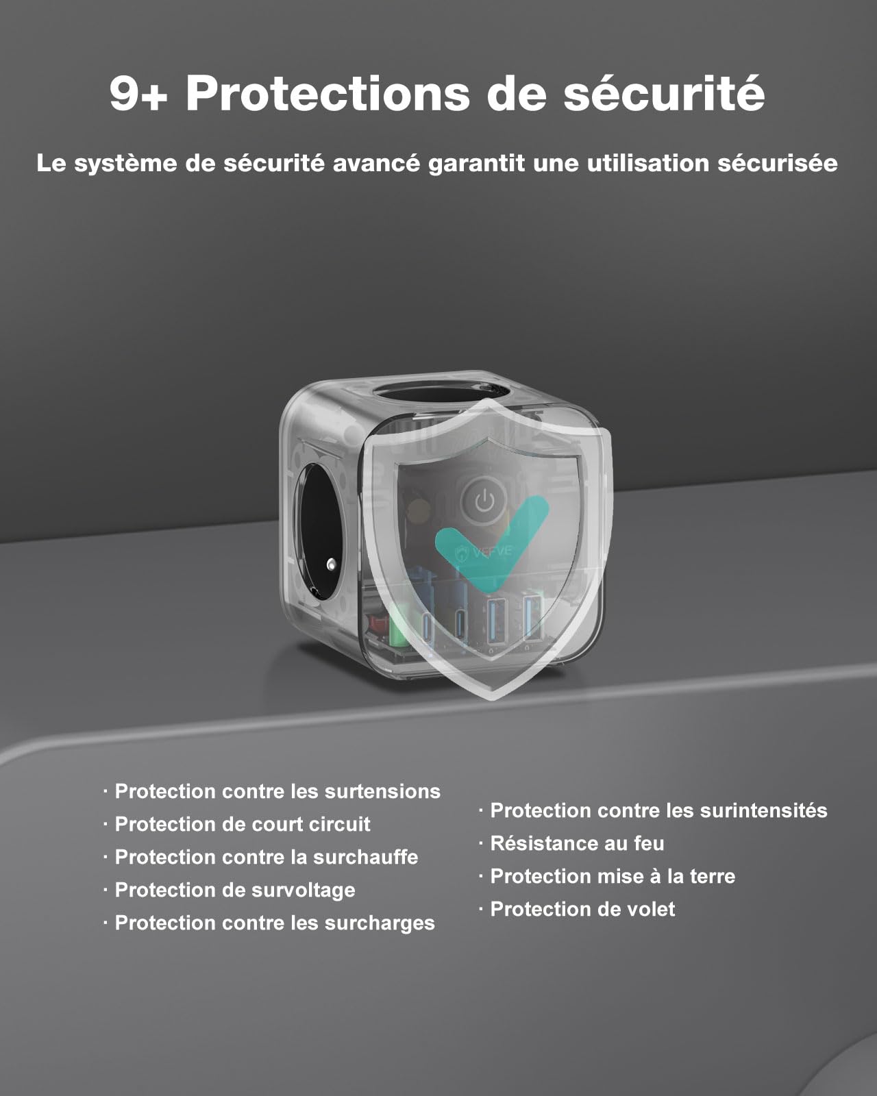 VEFVE Chargeur Rapide USB C 70W, Prise Multiprise Cube 7-en-1 avec Interrupteur, Technologie GaN III, Compatible Ordinateurs Portables, Tablettes et Smartphones