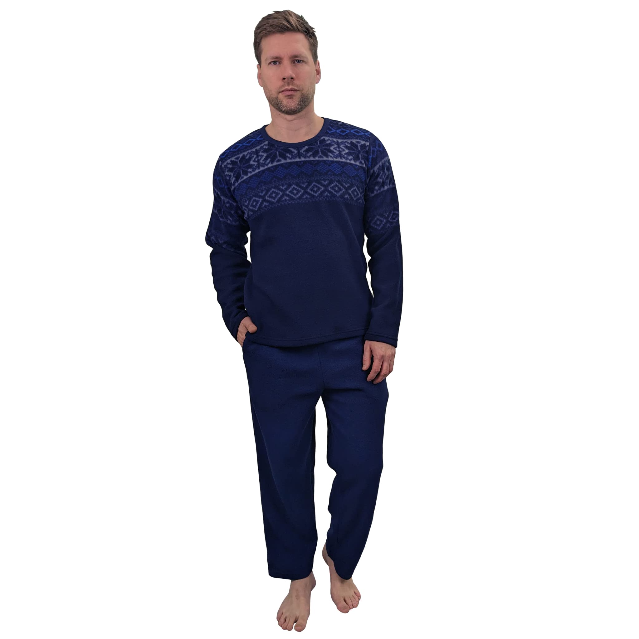 Kruxader Men's Bylur Navy Warm Thermal Fleece Loungewear Pj Pyjama Set Fairisle Pj's (, 2XL)