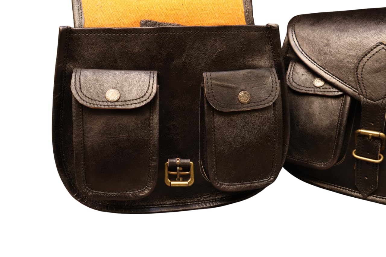 American Blue Borsa da Sella per Moto e Bicicletta in Pelle, Tasca Laterale con 2 Tasche Nere per Attrezzi