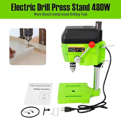 Miniatura 6 de Prensa de taladro de sobremesa, 480 W de hierro fundido de 2 velocidades, mini máquina de perforación eléctrica de banco, máquina de perforación de