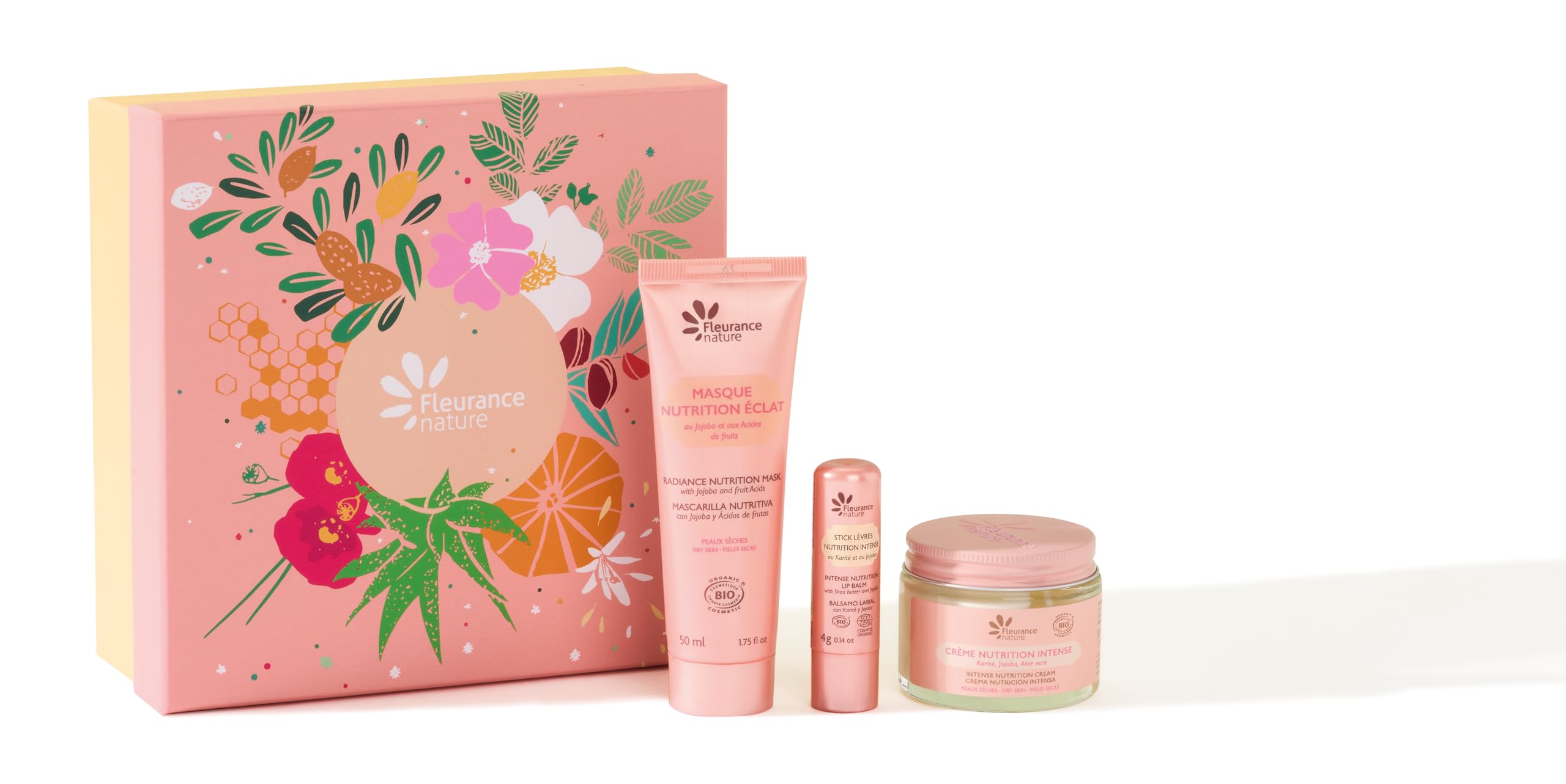 Fleurance Nature, Cofanetto Douceur et Nutrition, Crema Idratante, Maschera e Balsamo Labbra Idratanti, Confezione Regalo Bellezza e Benessere per Donna Cura Viso Donna Bio, Certificato Bio