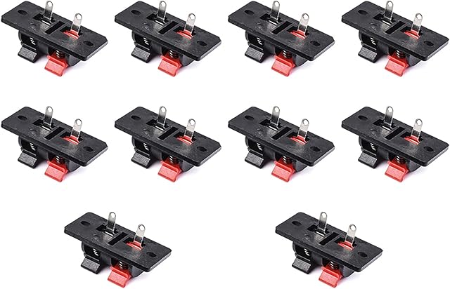 10PCS 2 Pin Speaker Terminal Block 2 Way Amplifier Spring Jointing Clamp Test Clip Stereo Speaker Strip Shape Push Release Connector Plate 2 Position