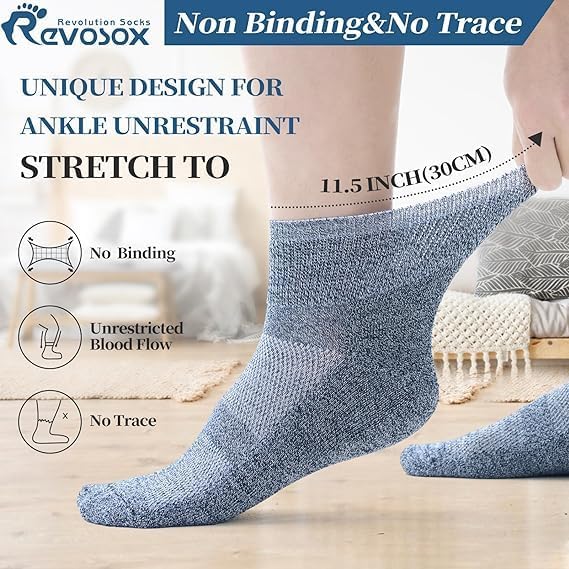 Diabetic Socks for Women Men,5 Pairs Non Binding Diabetic Ankle Wide Stretchy Loose Seamless Socks 7-9 9 11 - Image 2