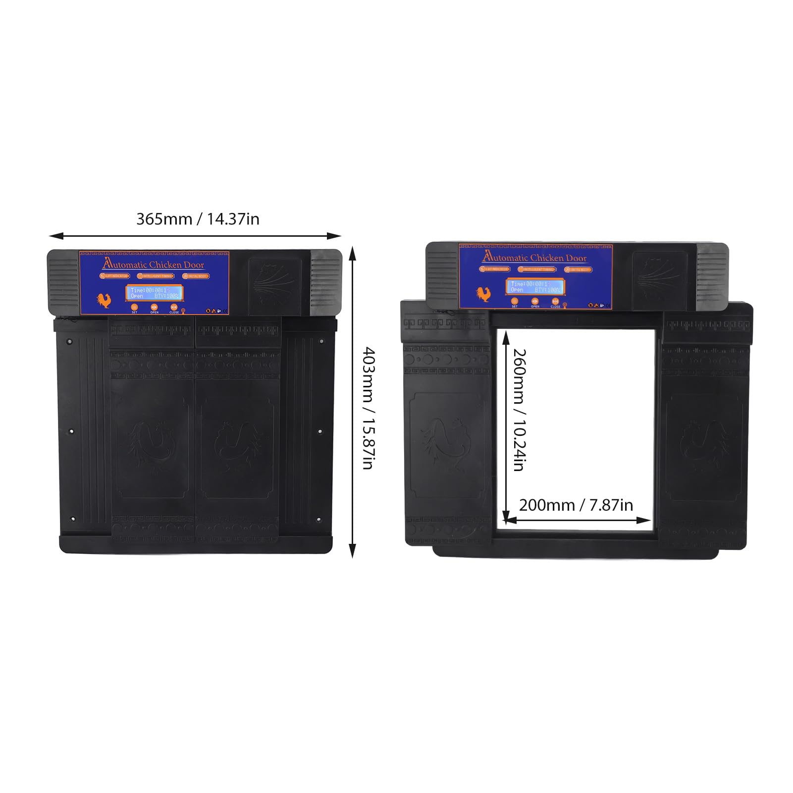 Apriporta Automatico Per Pollaio,Porta Automatica Per Pollai Alimentata A Batteria Solare,Design Anti-Pizzicamento A Doppie Porte Apriporta Elettrico Per Pollaio Con Controllo (Black)