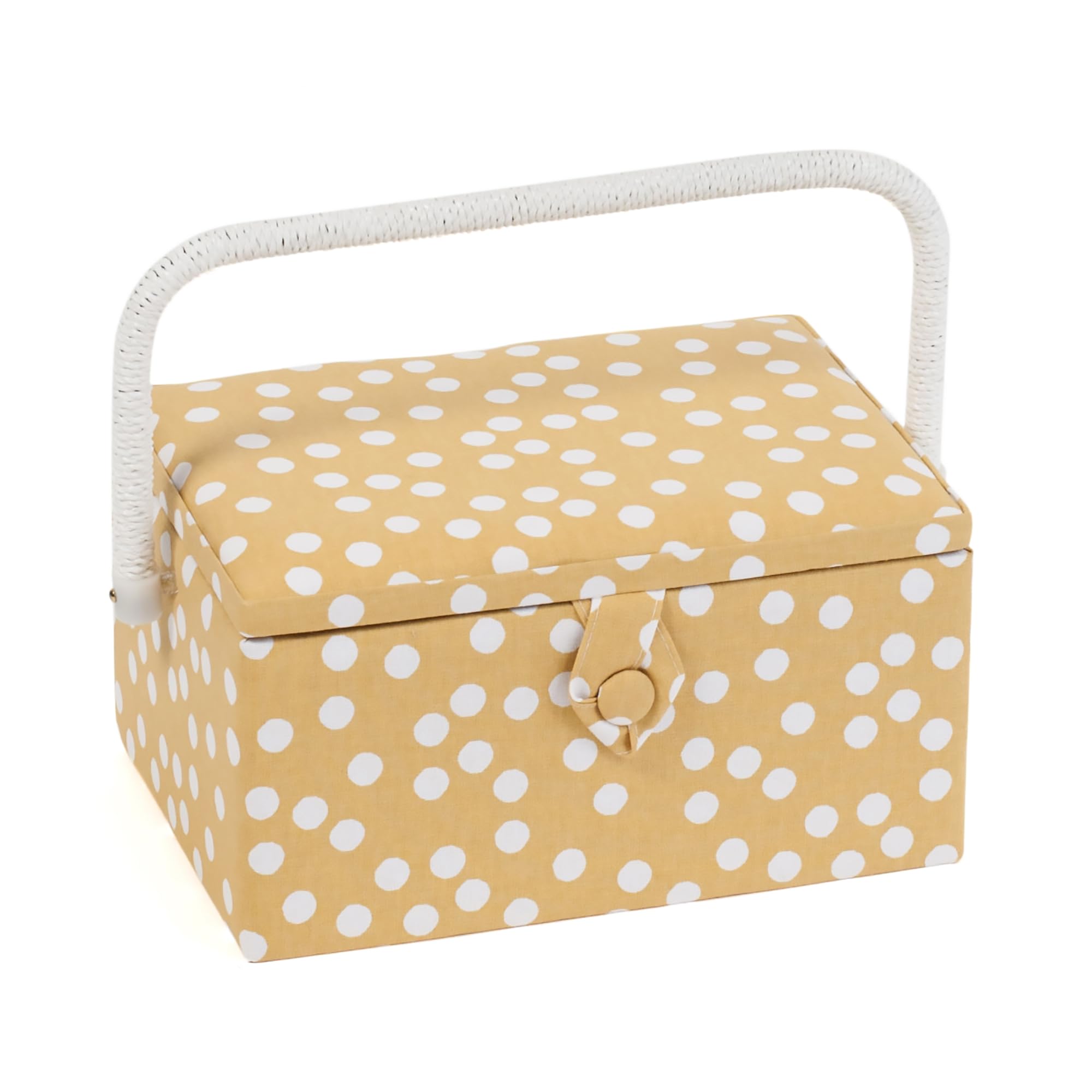 Hobby Gift Sewing Box Medium Ochre Spot Cotton/Wood Storage Box with Handle