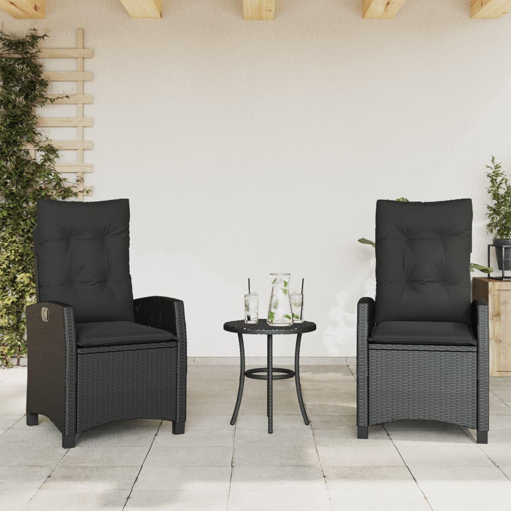 Poltrone reclinabili da giardino cuscini 2 pz rattan sintetico nero sedie da esterno resistente alle intemperie, poltrone per terrazze nere senza poggiapiedi