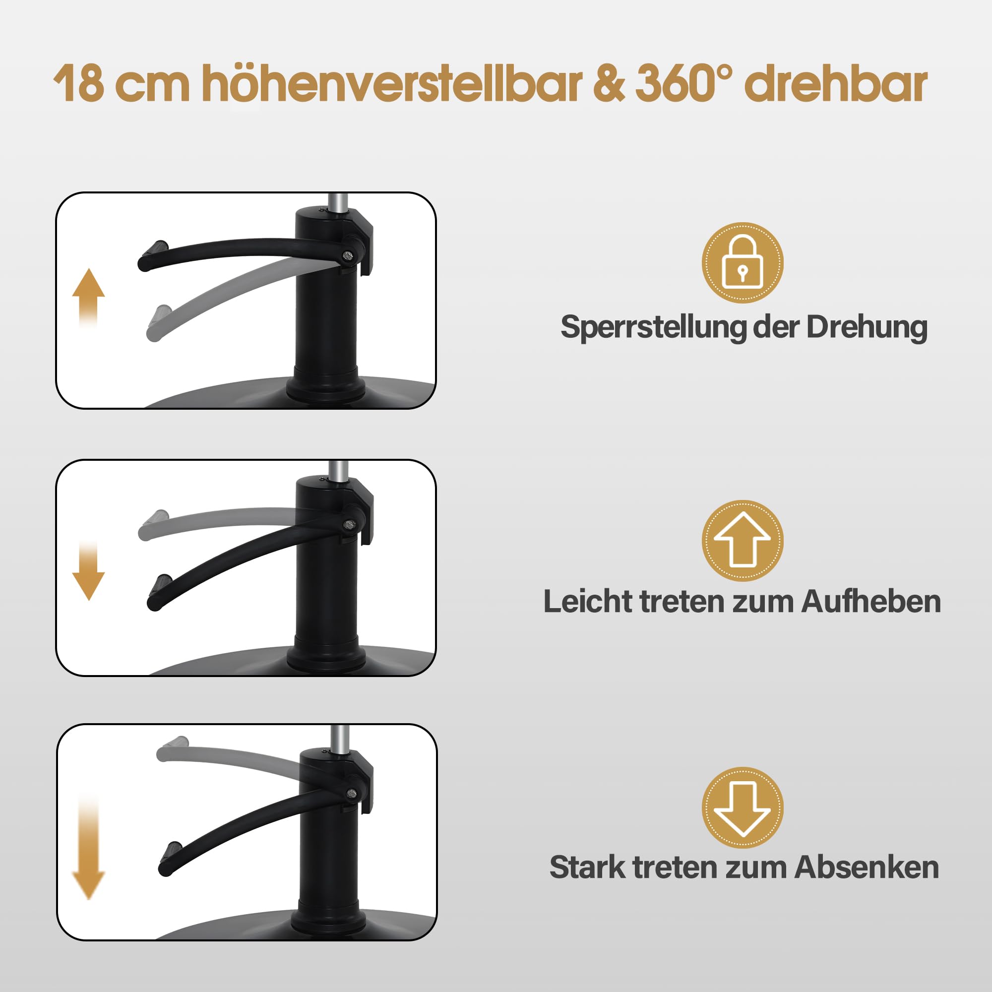 Barberpub Friseurstuhl mit Hydraulikpumpe 360° Drehbar Höhenverstellbar PVC Kunstleder Vintage Schwarz
