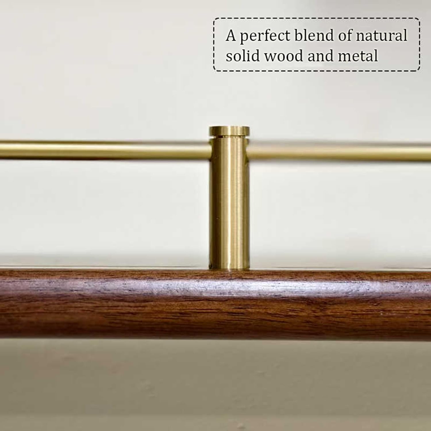Set of 2 Wall-Mounted Floating Wood Shelves, Modern Natural Walnut with Brass Guard Rails, Ideal for Kitchen, Bedroom, Office, Living Room Decor (39.4x5.5in)