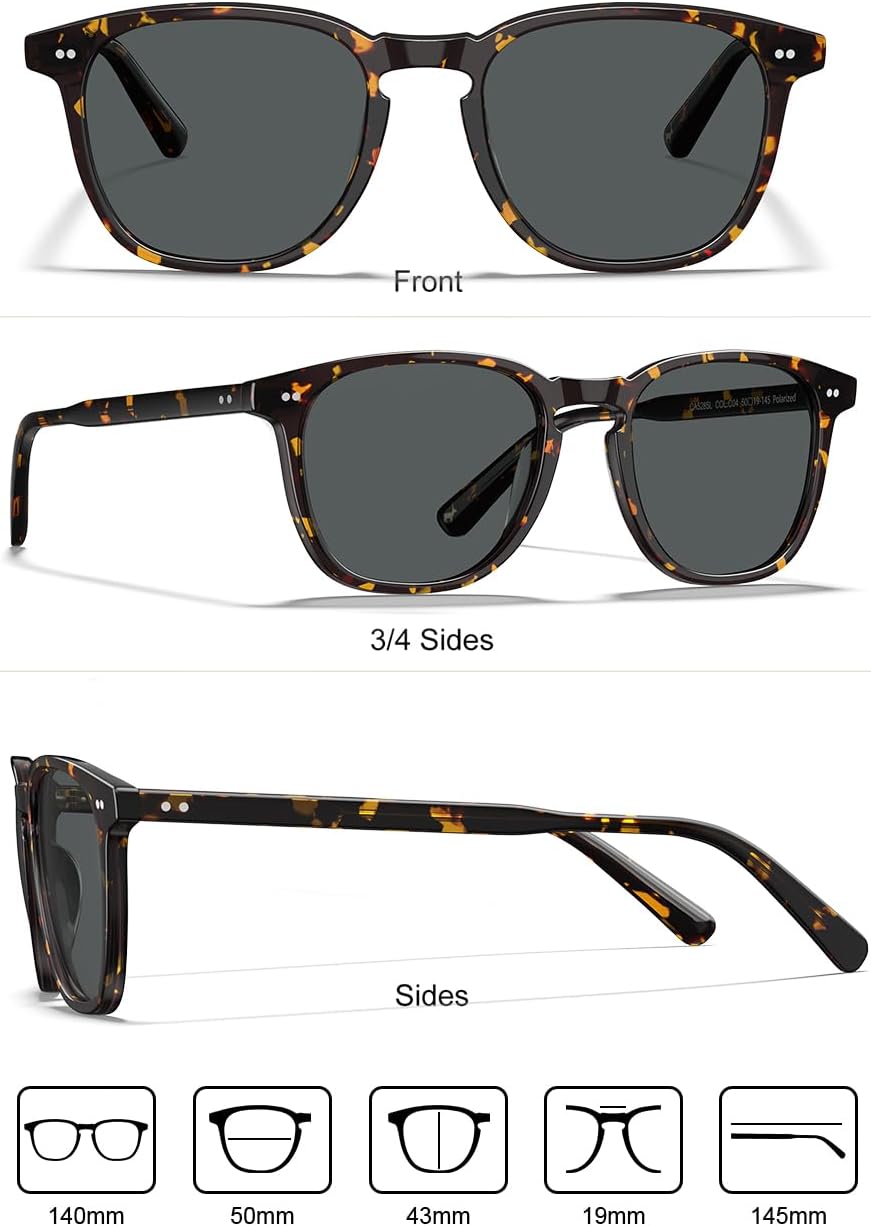 CARFIA Retro Acetate Polarized Sunglasses for Men UV400 Protection Hand-Crafted Frame Sun Glasses CA5285L - Image 5
