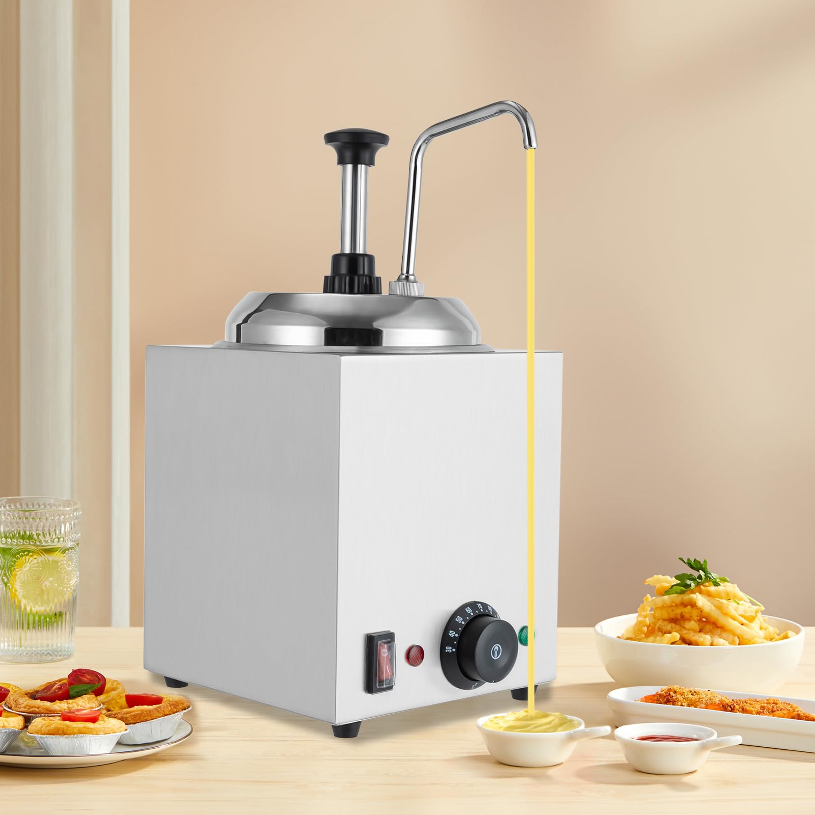 Dispenser per salse con funzione di riscaldamento, dispenser per salse in acciaio inox, 2,5 l, dispenser per salse pompa, dispenser per spezie maionese, senape, ketchup